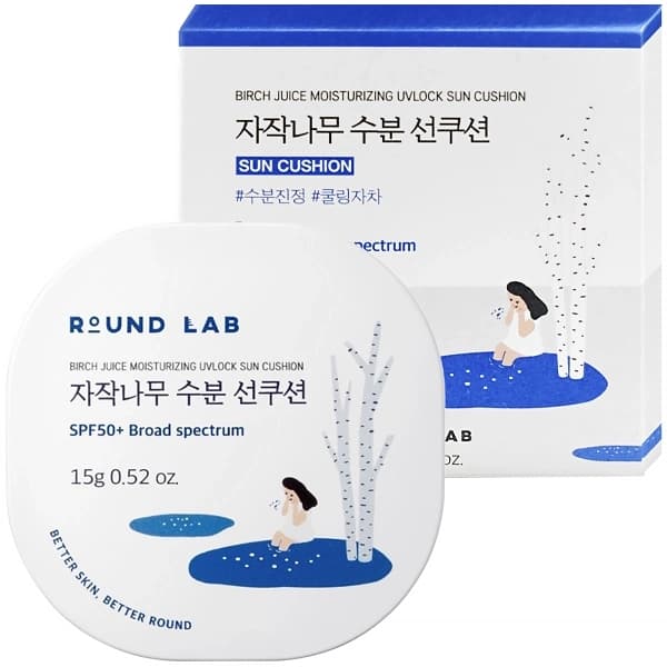 Protetor Solar Facial ROUND LAB Birch Juice Moisturizing UVLock Sun Cushion SPF 50+ 15 g